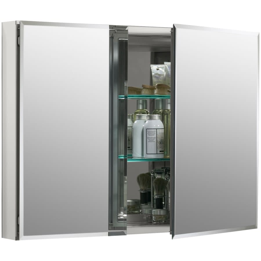 35" x 26" Double Door Reversible Hinge Frameless Mirrored Medicine Cabinet