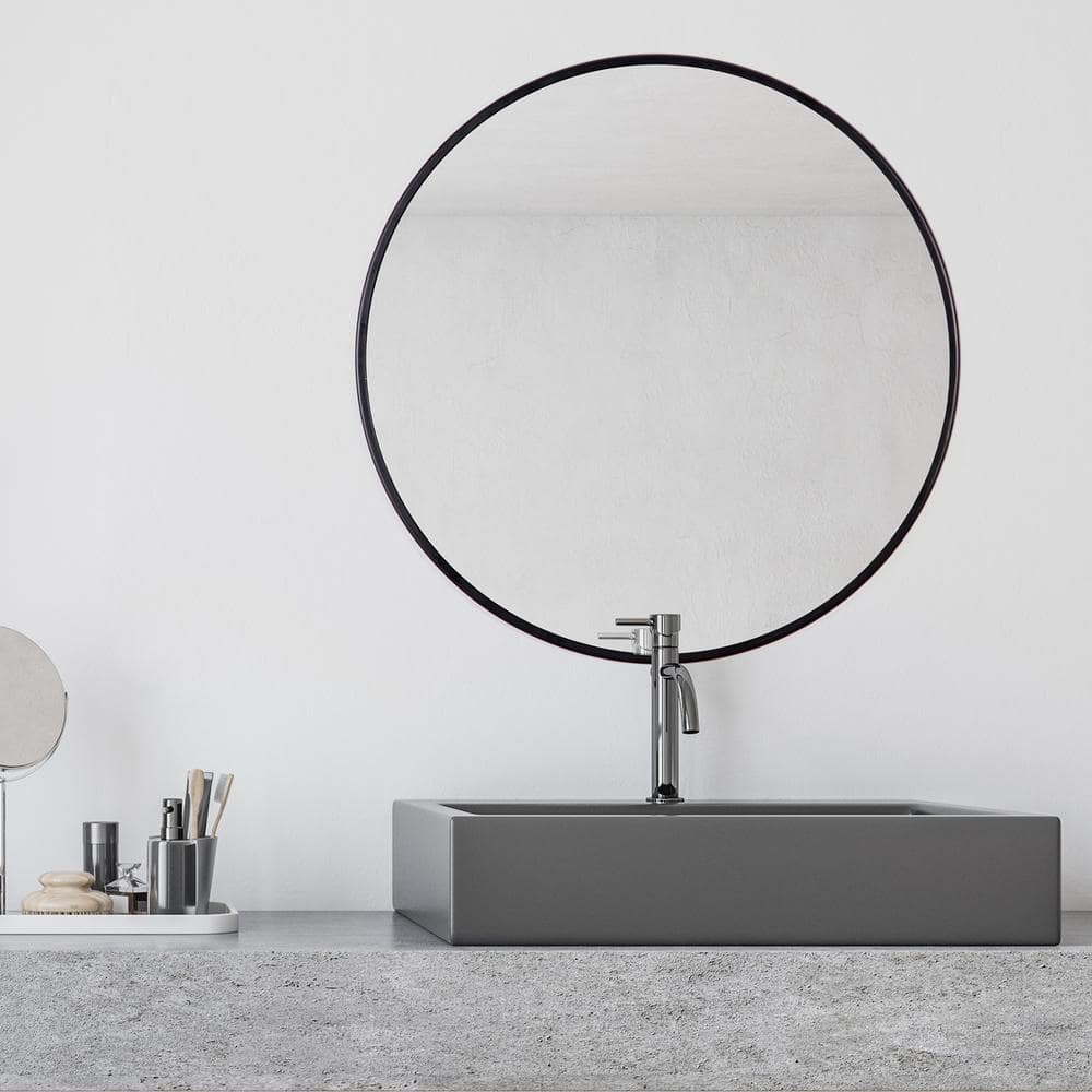 30 in. x 30 in. Modern Round Framed Adelina Black Circular Accent Mirror
