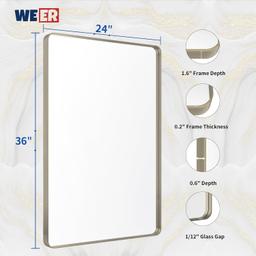 24x36 Inch Brushed Nickel Bathroom Mirror, Brushed Silver Metal Frame Mirror, Rounded Rectangle Silver Bathroom Vanity Mirror, Tempered Glass, Anti-Rust, Hangs Horizontally or Vertically - 711o555nhAL._AC_SL1500@2x.jpg