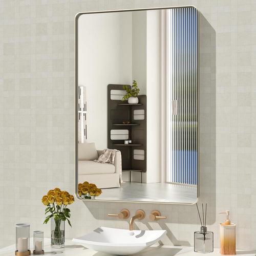 24x36 Inch Brushed Nickel Bathroom Mirror, Brushed Silver Metal Frame Mirror, Rounded Rectangle Silver Bathroom Vanity Mirror, Tempered Glass, Anti-Rust, Hangs Horizontally or Vertically - 71h09cdnlsL._AC_SL1500_x500.jpg