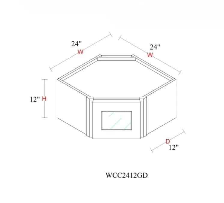 Wall Diagonal Corner Cabinet - 24"W x 12"H x 12"D Glass Door Only