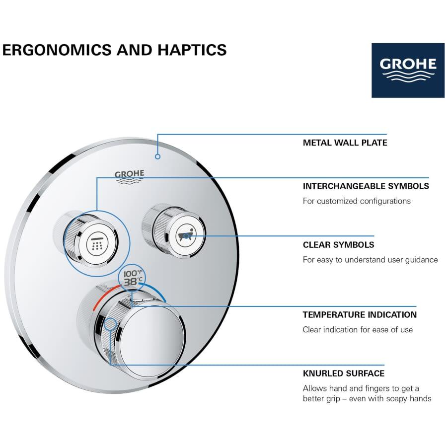 Grohtherm Dual Function Thermostatic Valve Trim Only with Triple Knob Handles and Volume Control - Less Rough In - abasbpsga238xwydpt1x@2x.jpg