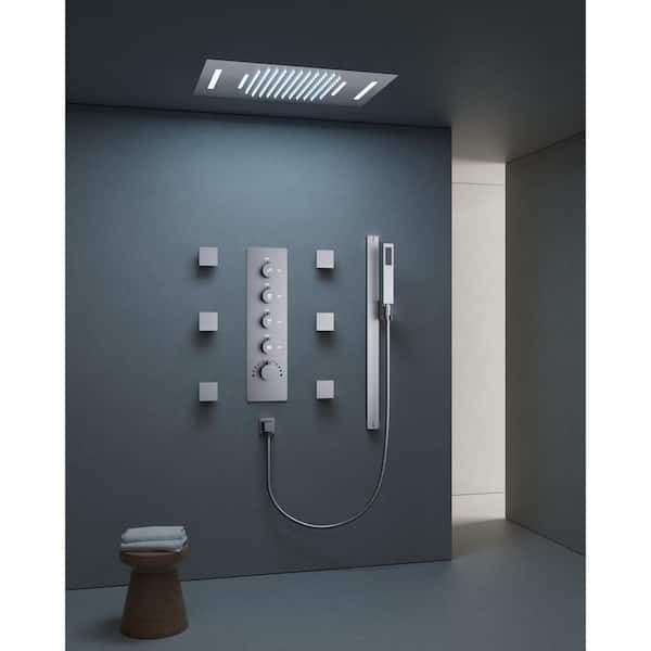 YAWWALK Thermostatic 15-Spray Ceiling Mount 23 x 15 in. Rectangle LED Mood Lighting Shower System with Valve in Brushed Nickel CR1-S025-NI-1 - acynmy21itnvptvwfsnv@2x.jpg
