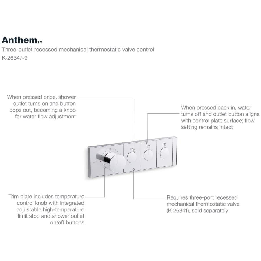 Anthem Three Function Thermostatic Valve Trim Only with Single Knob Handle, Integrated Diverter, and Volume Control - Less Rough In - afceh5dqrecuvoadnpnf@2x.jpg