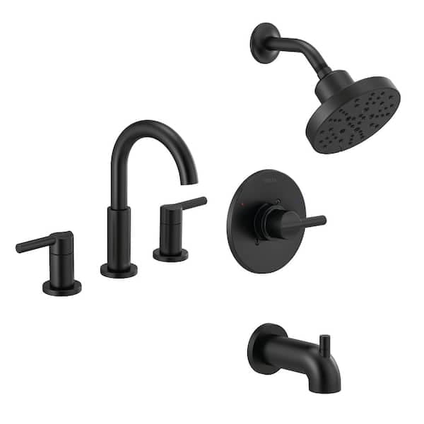 Delta Nicoli 5-Spray Tub and Shower Faucet with J-Spout 8 in. Widespread Double Handle Bathroom Faucet in Matte Black FVS2-NI0202-BL - ahi6xpkj1vcbvkwrdova@2x.jpg