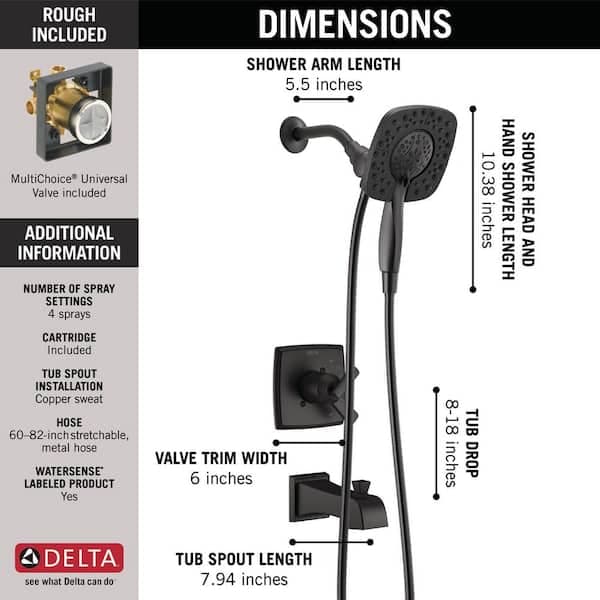 Delta Ashlyn In2ition Single Handle 4-Spray Tub and Shower Faucet 1.75 GPM in Matte Black Valve Included FVS17464-BL-I - asr1zjpkyxlgoar0jgic@2x.jpg
