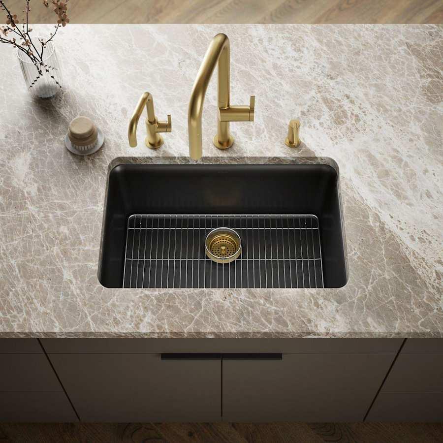 Cairn 27-1/2" Undermount Single Bowl Neoroc Granite Composite Kitchen Sink with Bottom Sink Rack