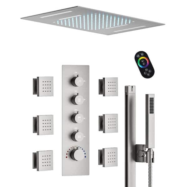 YAWWALK Thermostatic 15-Spray Ceiling Mount 23 x 15 in. Rectangle LED Mood Lighting Shower System with Valve in Brushed Nickel CR1-S025-NI-1 - bbcgovuqmkdrxa3fjlxq@2x.jpg