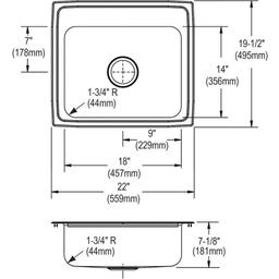 Celebrity Single Bowl Kitchen Sink, Top Mount, 22 x 19-1/2 in, 7 in Bowl Depth, 3-Hole, 20 ga Brushed Satin Steel, Stainless - bes5vlvnketsddfhfjyj@2x.jpg