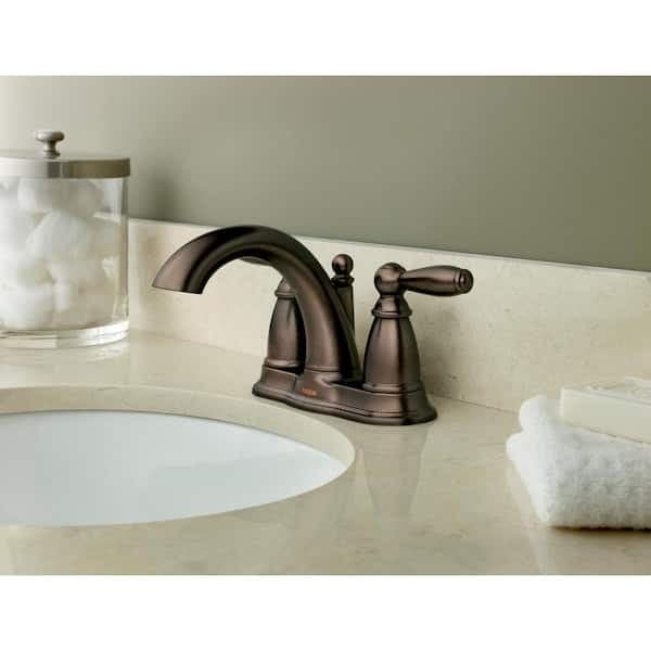 MOEN Brantford 4 in. Centerset 2-Handle Low-Arc Bathroom Faucet in Oil Rubbed Bronze with Metal Drain Assembly 6610ORB - bij4oittrnktmnade9hy@2x.jpg