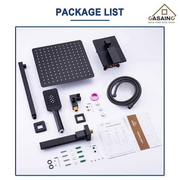 CASAINC 1-Handle 3-Spray Pattern 12 in. Wall Mount Shower Set Shower Head, Tub and Shower Faucet, Matte Black (Valve Included) WF-W98103H-12 - bnshca9ejd58kx8ffkli@2x.jpg