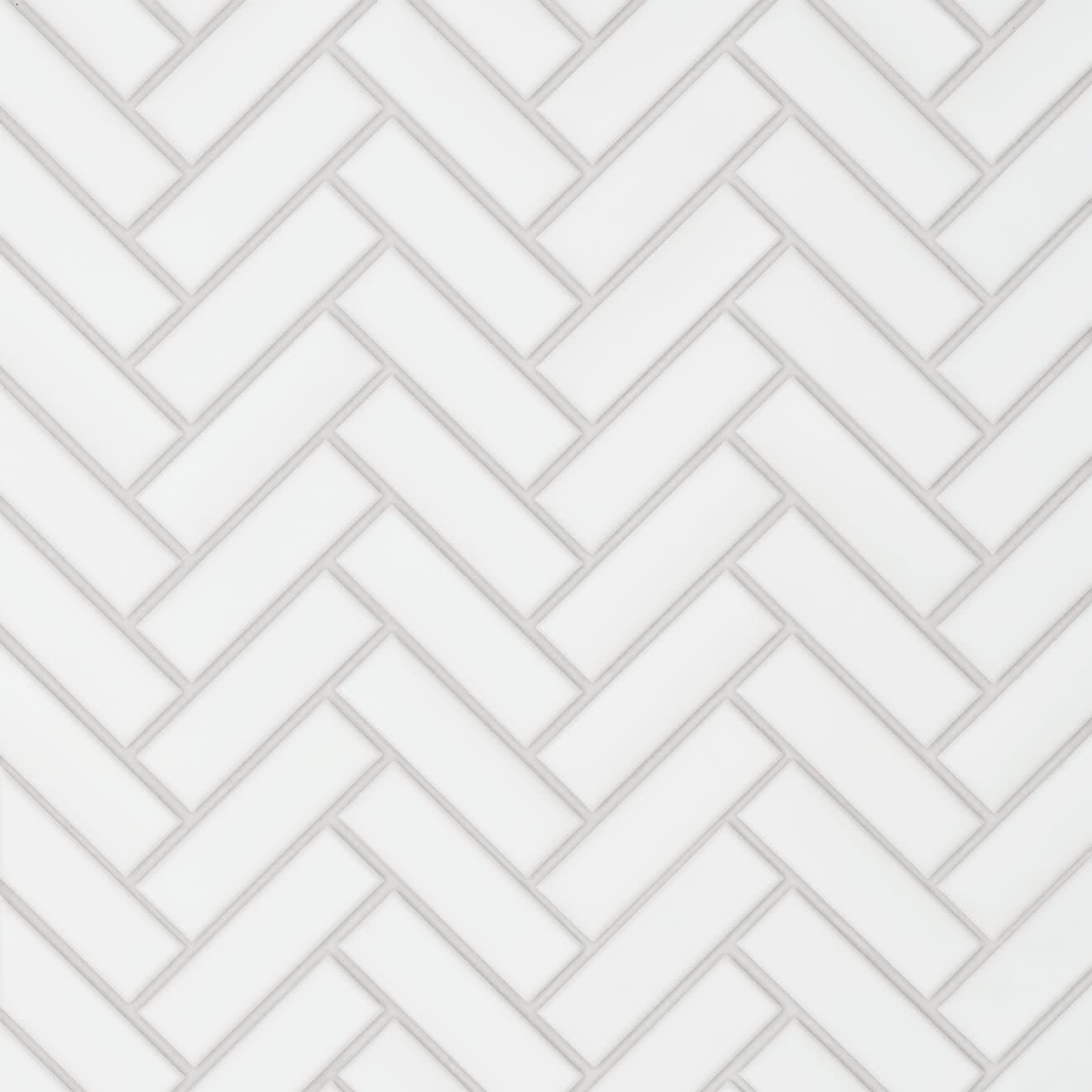 Le Cafe White 1x3 Herringbone Mosaic Gloss