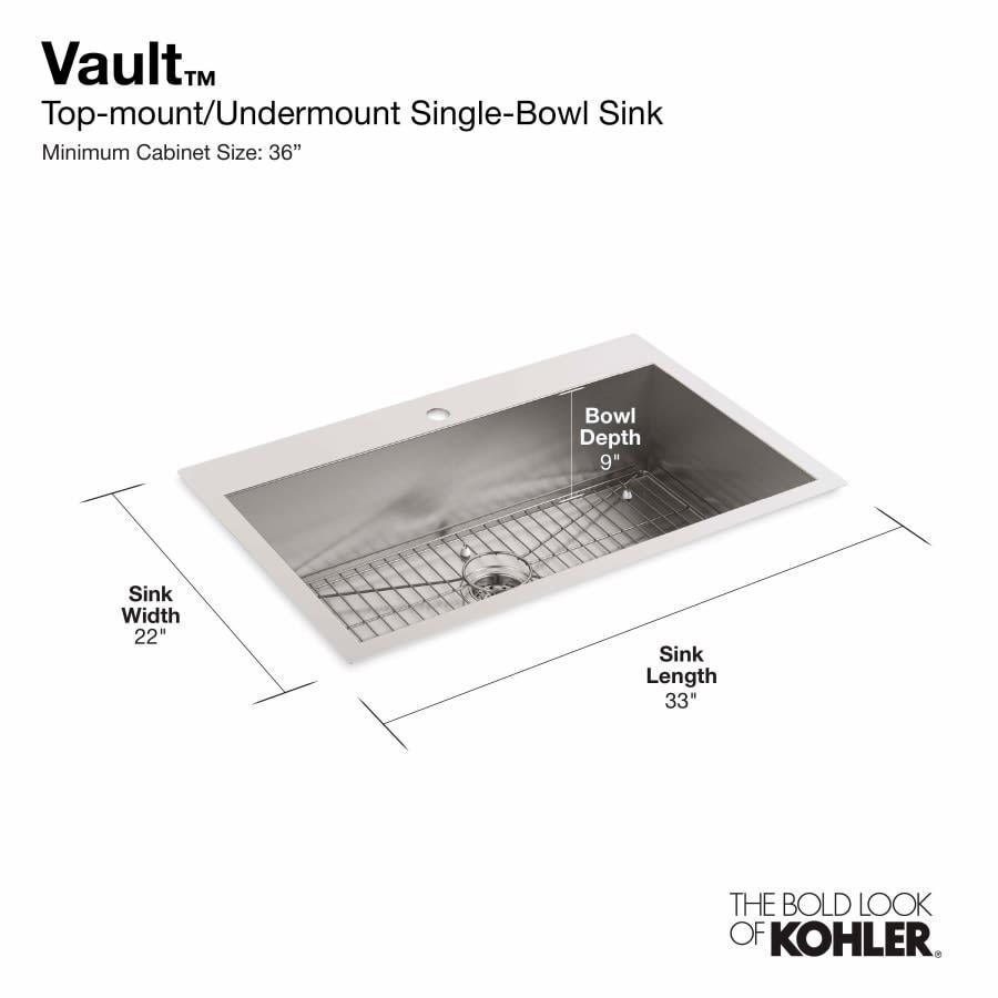 Vault 33" Single Basin Top-Mount/Under-Mount 18-Gauge Stainless Steel Kitchen Sink with SilentShield - bwss1qmiiyoayqolieib@2x.jpg