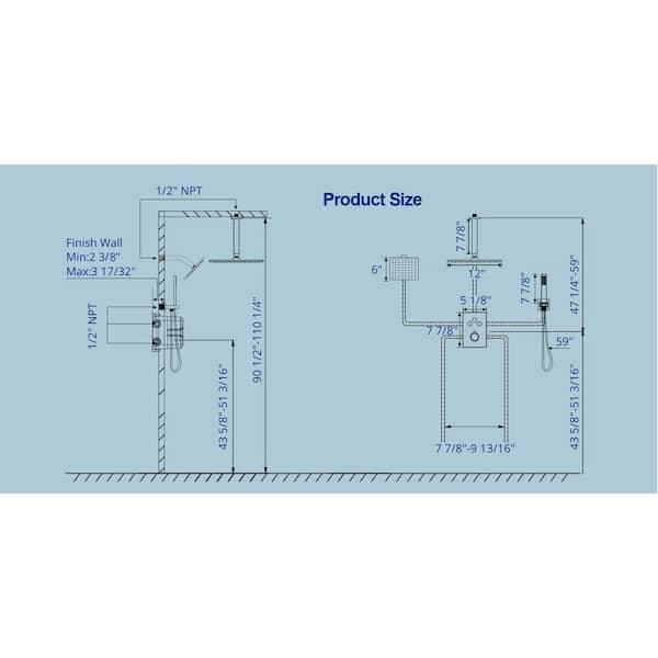 GRANDJOY Multiple Press 7-Spray Ceiling Mount Anti Scald 12 in. Fixed and Handheld Shower Head in Matte Black Valve Included SRSFS1007-BK12 - c1bug6toehyisybnd3yu@2x.jpg
