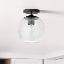Bartlett 9 in. 1-Light Matte Black and Clear Glass Semi-Flush Mount - c6roteuf9tbvo6okdvwl@2x.jpg