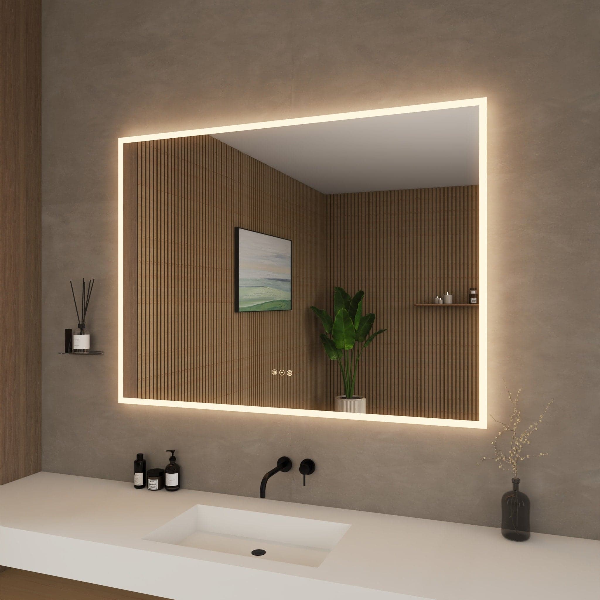 Element Frameless LED Bathroom Vanity Mirror with Color Changer, Dimmer and Defogger - 48W x 36H x 1.38D