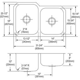 Dayton® Double Bowl Kitchen Sink, Under Mount, 31-3/4 x 20-1/2 in, Bowl Depths: 10 in Left, 8 in Right, 18 ga Radiant Satin Steel, Stainless - cc8jjlj546u903ryp8lo@2x.jpg