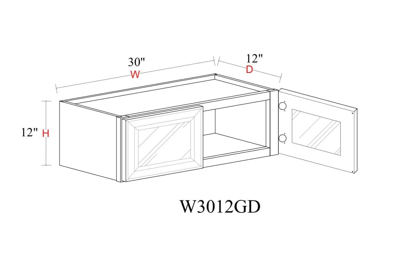 Wall Cabinet - 30"W x 12"H x 12"D Glass Door Only