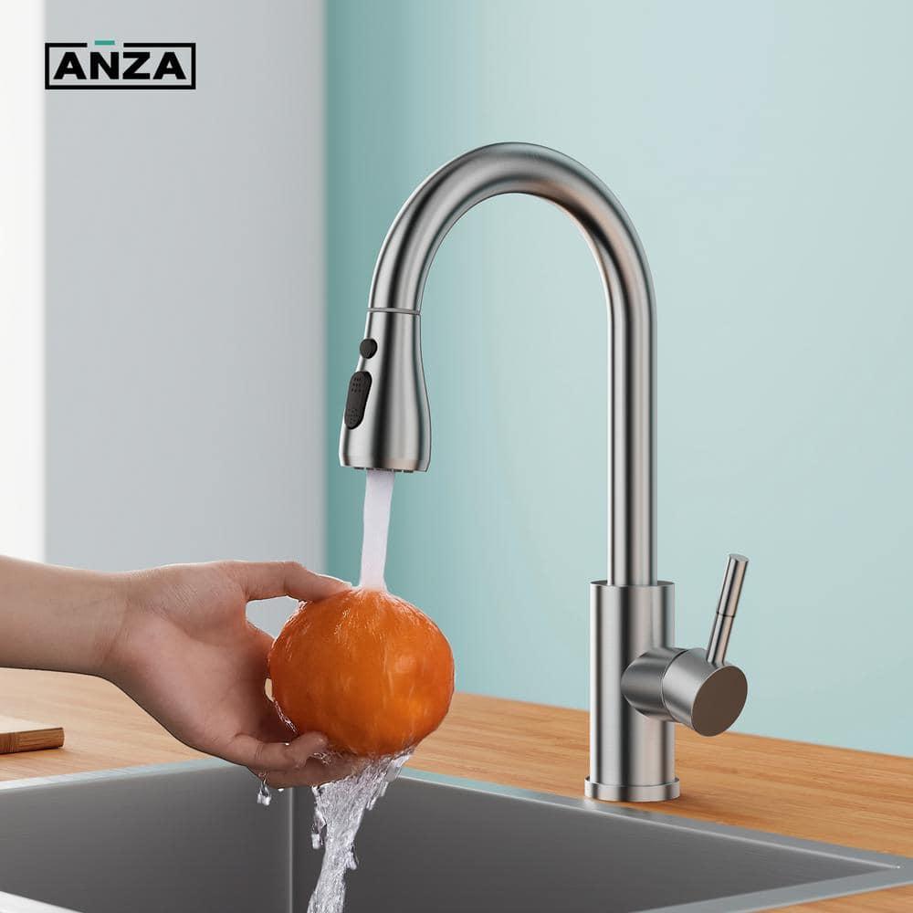 Single-Handle Pull Down Sprayer Kitchen Faucet with Deck Plate in Brushed Nickel - cpramorgsxgqfgspydzz@2x.jpg