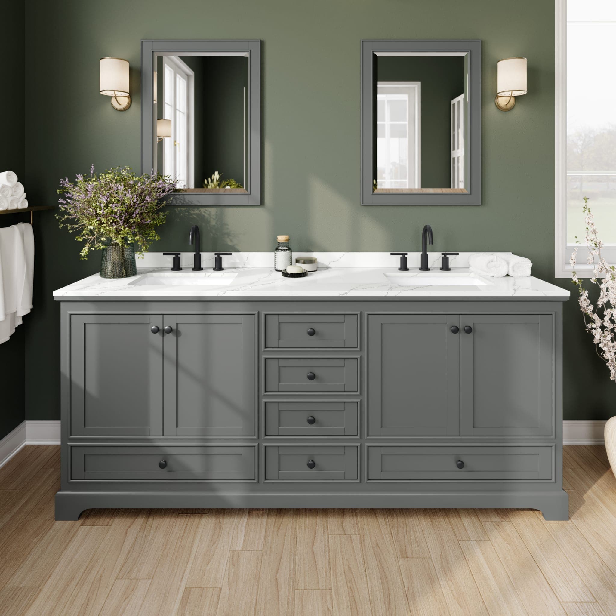 Deborah Double Bathroom Vanity - 80W x 35H x 22D