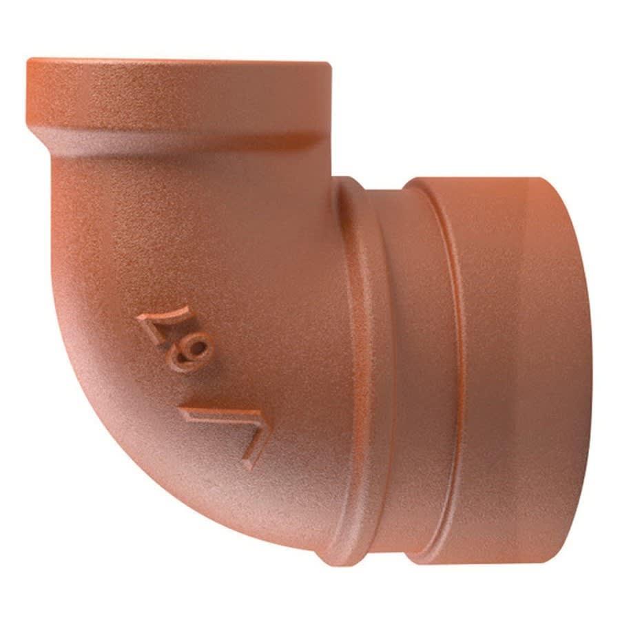 End Run 90 deg Elbow, 2-1/2 x 1/2 in, Groove x FNPT, Ductile Iron, Enamel Painted
