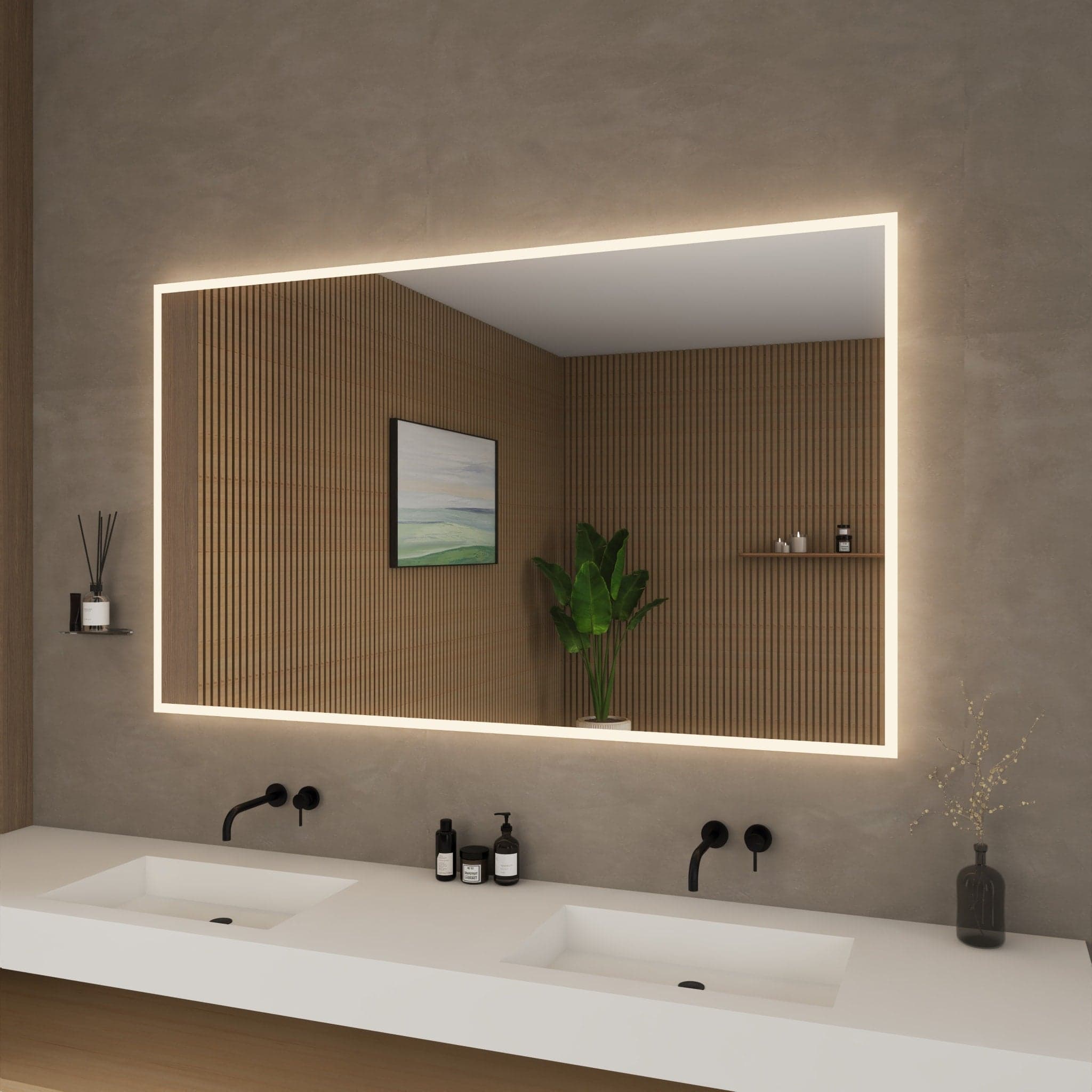 Hilton Frameless LED Perimeter Lighted Bathroom Vanity Mirror with Dimmer and Defogger - 60W x 36H x 1.38D