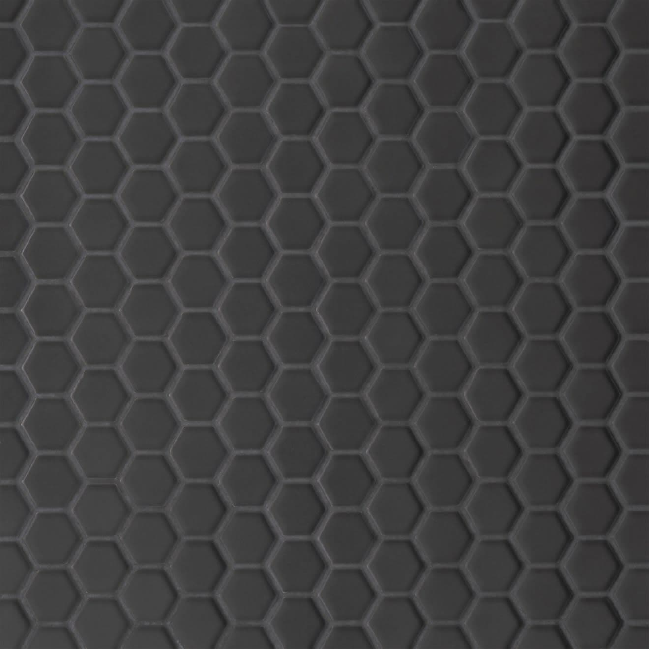 Le Cafe 1" x 1" Hexagon Matte Porcelain Mosaic Tile in Black