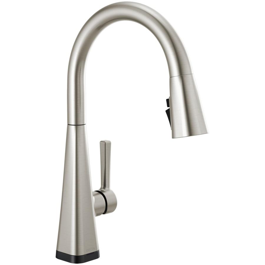 Lenta Pull-Down Kitchen Faucet with On/Off Touch Activation, Magnetic Docking Spray Head, ShieldSpray and Touch2O - delta-19802tz-sp-dst-792811@2x.jpg