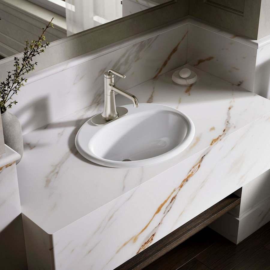 Farmington 19-1/4" Oval Cast Iron Drop In Bathroom Sink with Overflow and Single Faucet Hole