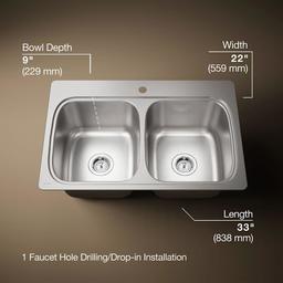 Verse 33" Double Basin Drop In Stainless Steel Kitchen Sink With Single Faucet Hole - dotdyk6ka8meraspynoz@2x.jpg