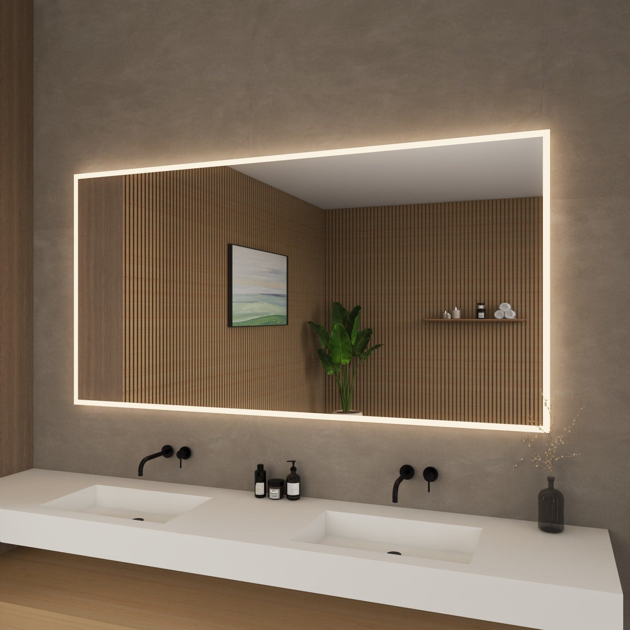 Hilton Frameless LED Perimeter Lighted Bathroom Vanity Mirror with Dimmer and Defogger - 70W x 36H x 1.38D