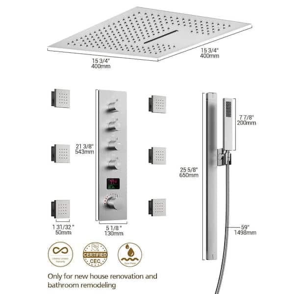 YAWWALK Thermostatic 15-Spray 16 in. Ceiling Mount Square LED Mood Lighting Shower System with Valve in Brushed Nickel CR1-S027-16NI-1 - dtwjnibjepvu1wpp2row@2x.jpg