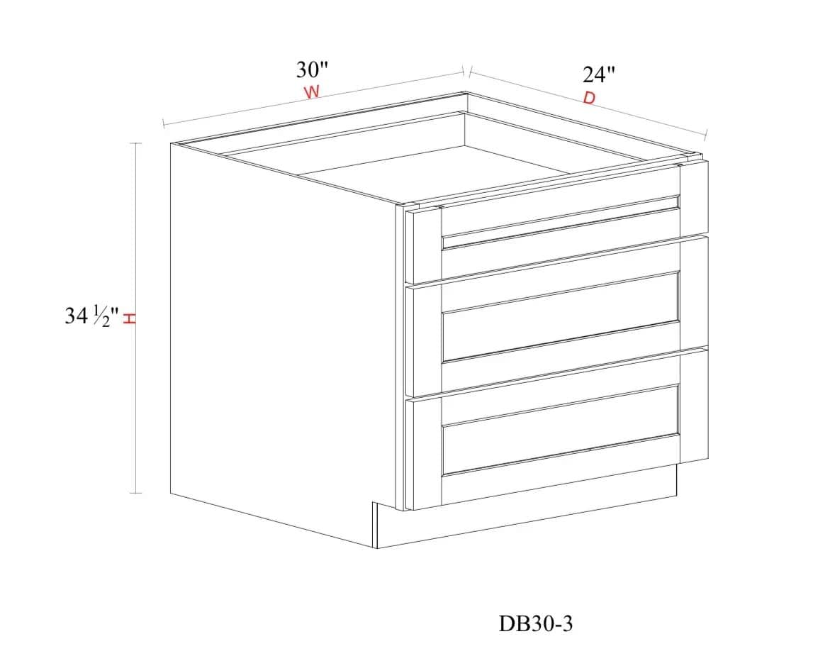Drawer Base Cabinet - 30"W x 34- 1/2"H x 24"D - 3DRW