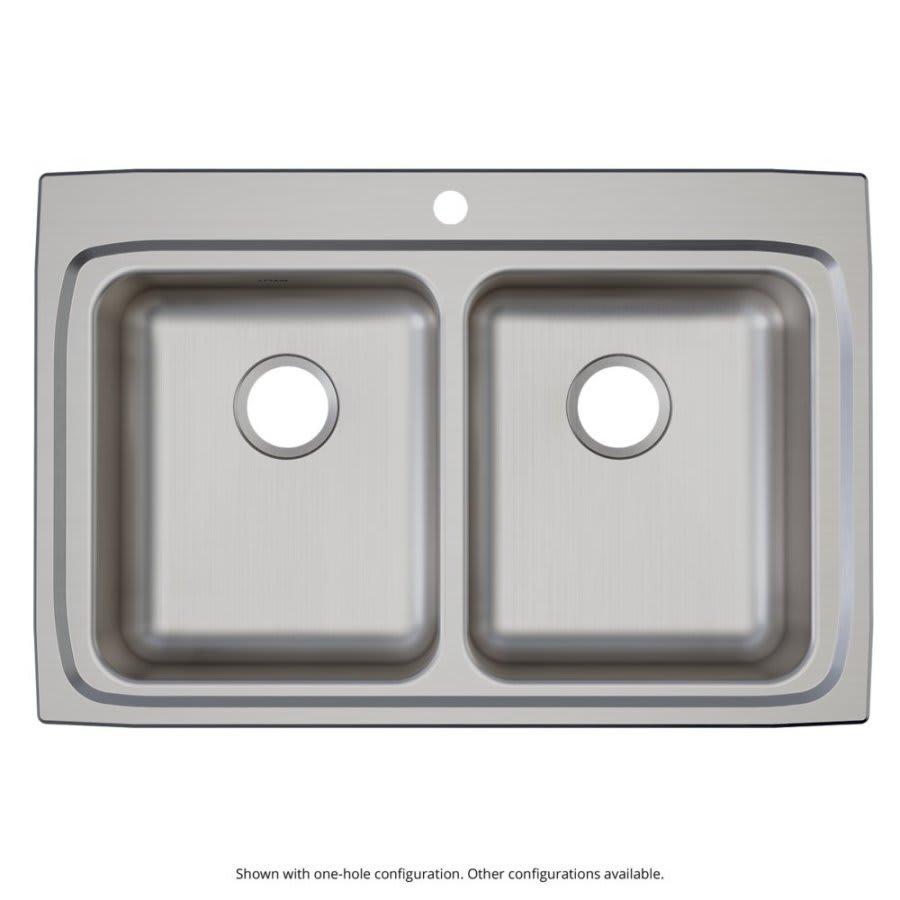 Lustertone™ Classic Double Bowl Kitchen Sink, Top Mount, ADA, 33 x 22 in, 5-1/8 in Bowl Depth, 4-Hole, 18 ga Lustrous Satin Steel, Stainless - e7pun4x1vetokhnylgar@2x.jpg