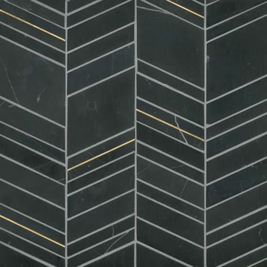 Ferrara Nero Chevron Mix Size Mosaic W-Brass Honed