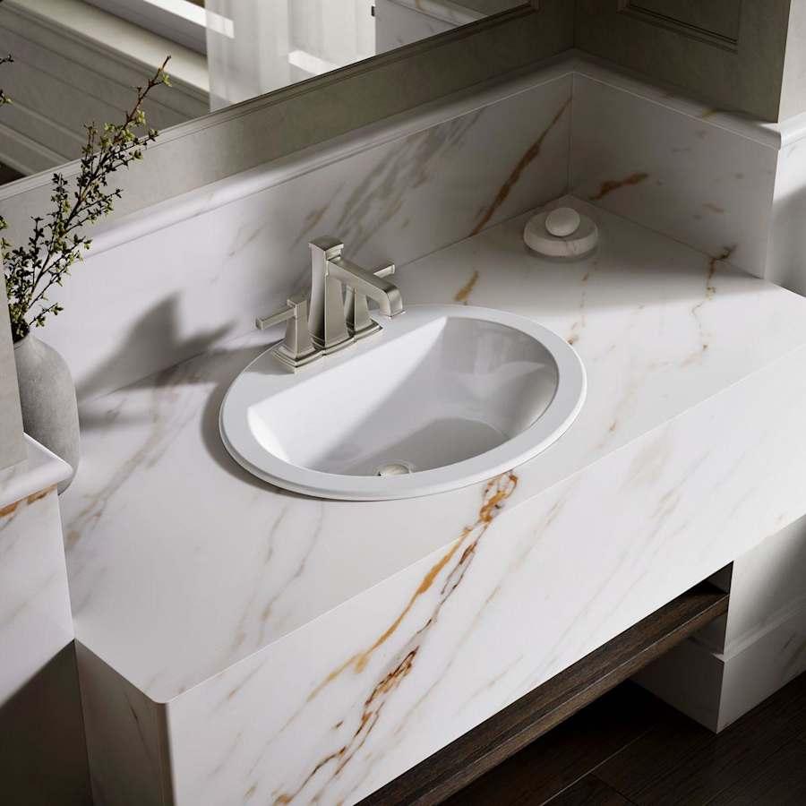 Bryant 20-1/8" Oval Vitreous China Drop In Bathroom Sink with Overflow and 3 Faucet Holes at 4" Centers
