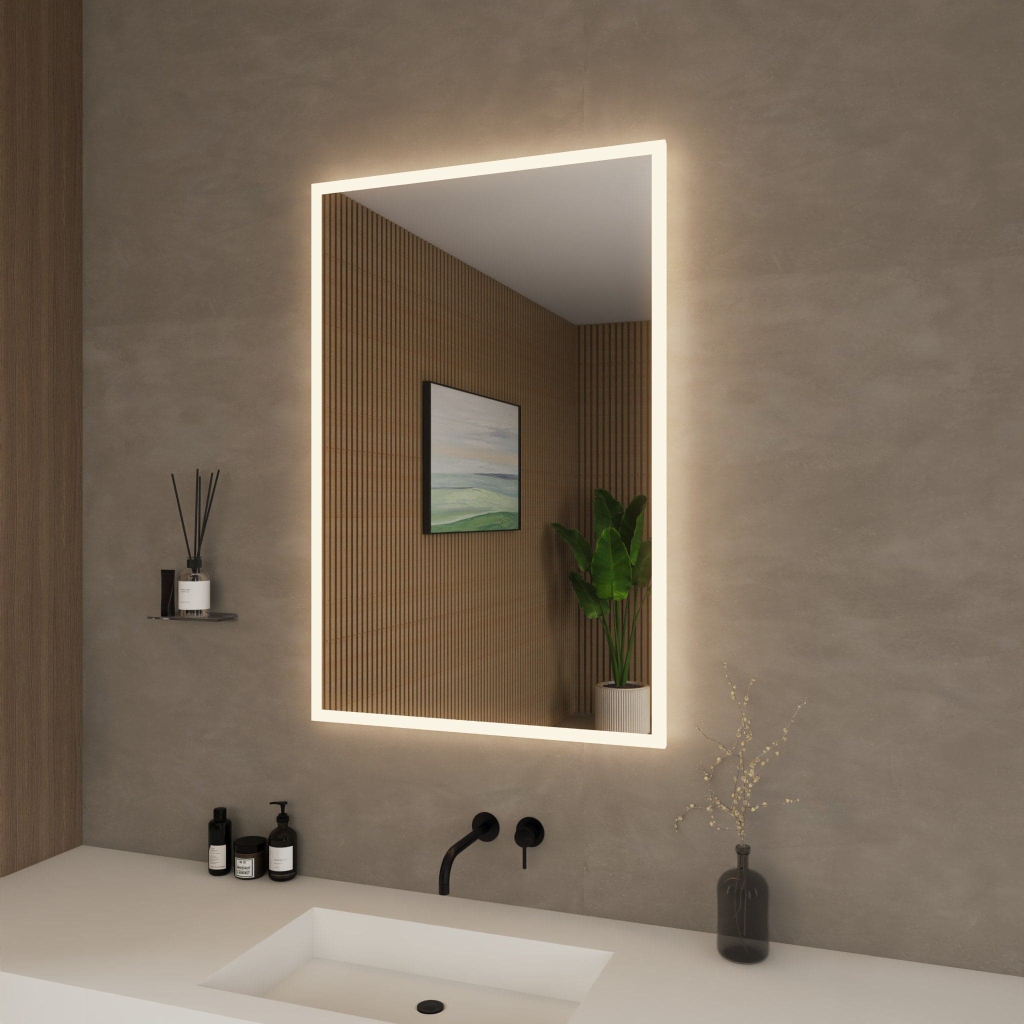 Hilton Frameless LED Perimeter Lighted Bathroom Vanity Mirror with Dimmer and Defogger - 24W x 36H x 1.38D