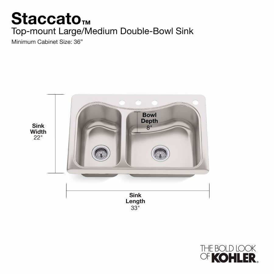 Staccato 33" Double Basin Drop In 18-Gauge Stainless Steel Kitchen Sink with SilentShield, Cutting Board, and Single Faucet Hole - ewqjb6kjak02c2jnfxmm@2x.jpg