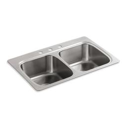 Verse™ Double Bowl Kitchen Sink, Top Mount, 33 x 22 in, 9-5/16 in Bowl Depth, 3-Hole, 18 ga Satin Steel, Stainless - f9zdplerst9aceeqdmel@2x.jpg