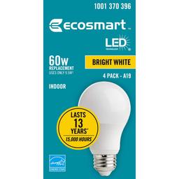 EcoSmart 60-Watt Equivalent A19 Dimmable Energy Star LED Light Bulb in Bright White (8-Pack) - fd2lt8hyticgbsopnf12@2x.jpg