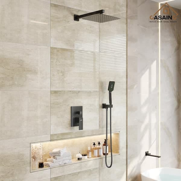 CASAINC 1-Handle 3-Spray Pattern 12 in. Wall Mount Shower Set Shower Head, Tub and Shower Faucet, Matte Black (Valve Included) WF-W98103H-12 - ffwolscxpukarppbv5ua@2x.jpg
