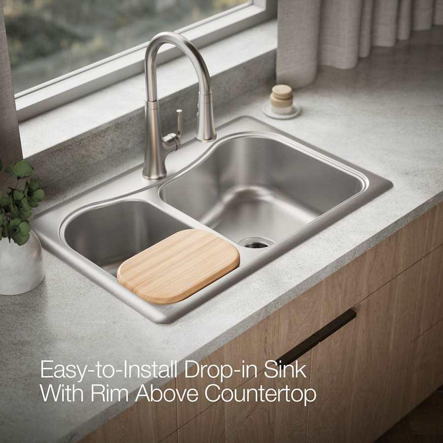 Staccato 33" Double Basin Drop In 18-Gauge Stainless Steel Kitchen Sink with SilentShield, Cutting Board, and Single Faucet Hole - fga2eo2rcntzfuhmy6nj@2x.jpg
