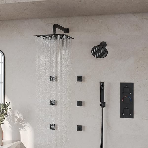 GRANDJOY ZenithRain Thermostatic Dual Showers 8-spray 12 in. Shower System with Hand Shower in Matte Black Valve Included SGF10GJ-17-BL12 - fiwmwl792mo2aboyoky6@2x.jpg