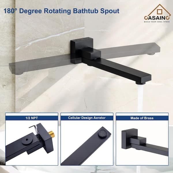 CASAINC 1-Handle 3-Spray Pattern 12 in. Wall Mount Shower Set Shower Head, Tub and Shower Faucet, Matte Black (Valve Included) WF-W98103H-12 - flxafxaplzlaeokswizo@2x.jpg