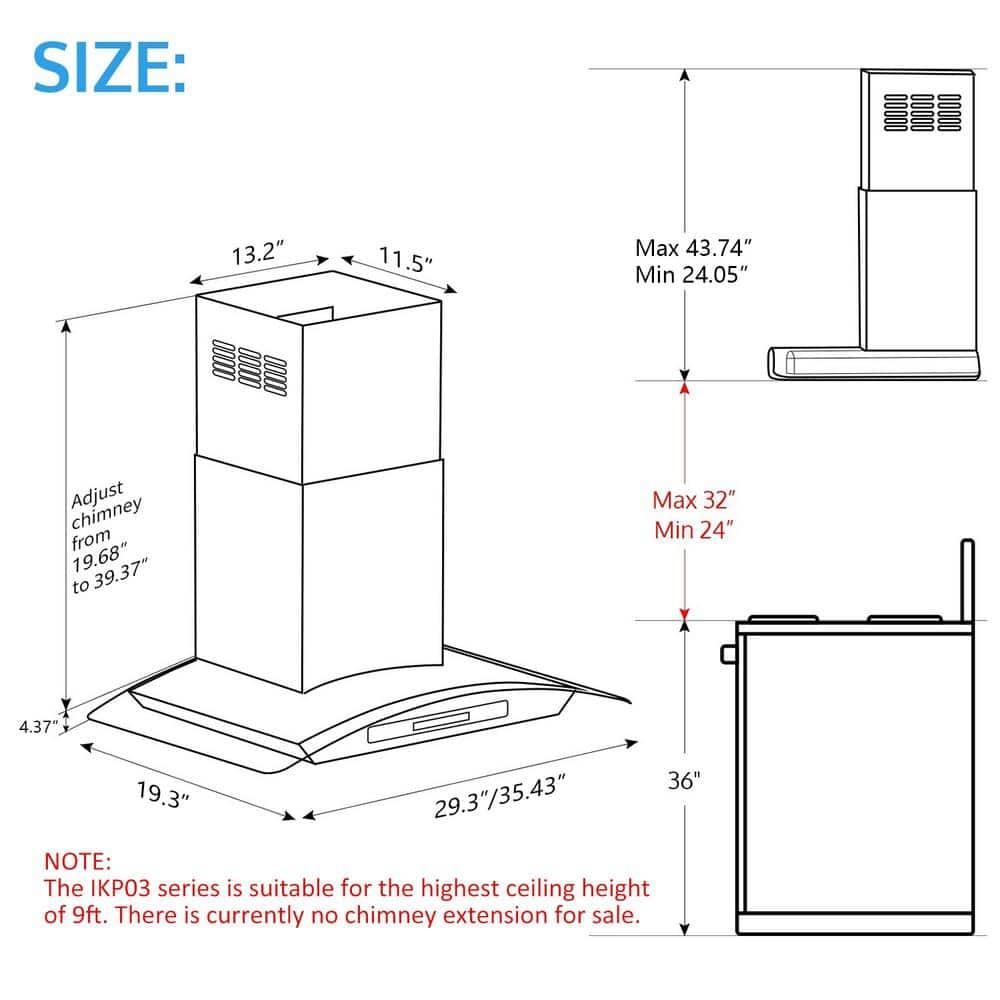 29.3 in. Wall Mount Range Hood Tempered Glass 900 CFM in Stainless Steel with LED Light and Remote Control - frbui9x2psl1ukajdqm5@2x.jpg