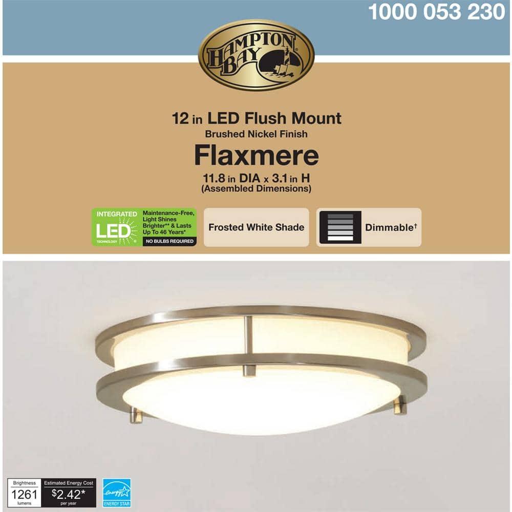Hampton Bay Flaxmere 12 in. Brushed Nickel Dimmable LED Integrated Flush Mount with Frosted White Glass Shade - fsbh0yewops2sajotqsd@2x.jpg