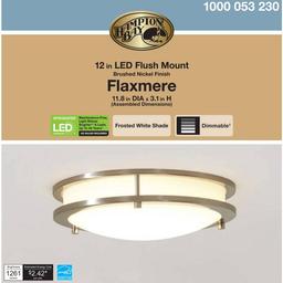 Hampton Bay Flaxmere 12 in. Brushed Nickel Dimmable LED Integrated Flush Mount with Frosted White Glass Shade - fsbh0yewops2sajotqsd@2x.jpg
