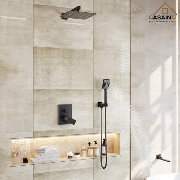 CASAINC 1-Handle 3-Spray Pattern 12 in. Wall Mount Shower Set Shower Head, Tub and Shower Faucet, Matte Black (Valve Included) WF-W98103H-12 - fsd8aiuskmyd6rsc6eiw@2x.jpg
