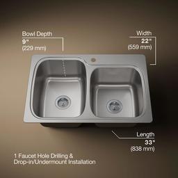 Verse 33" Double Basin Drop-In or Undermount Stainless Steel Kitchen Sink with SilentShield - fy6kfwi230qnypjgokgo@2x.jpg