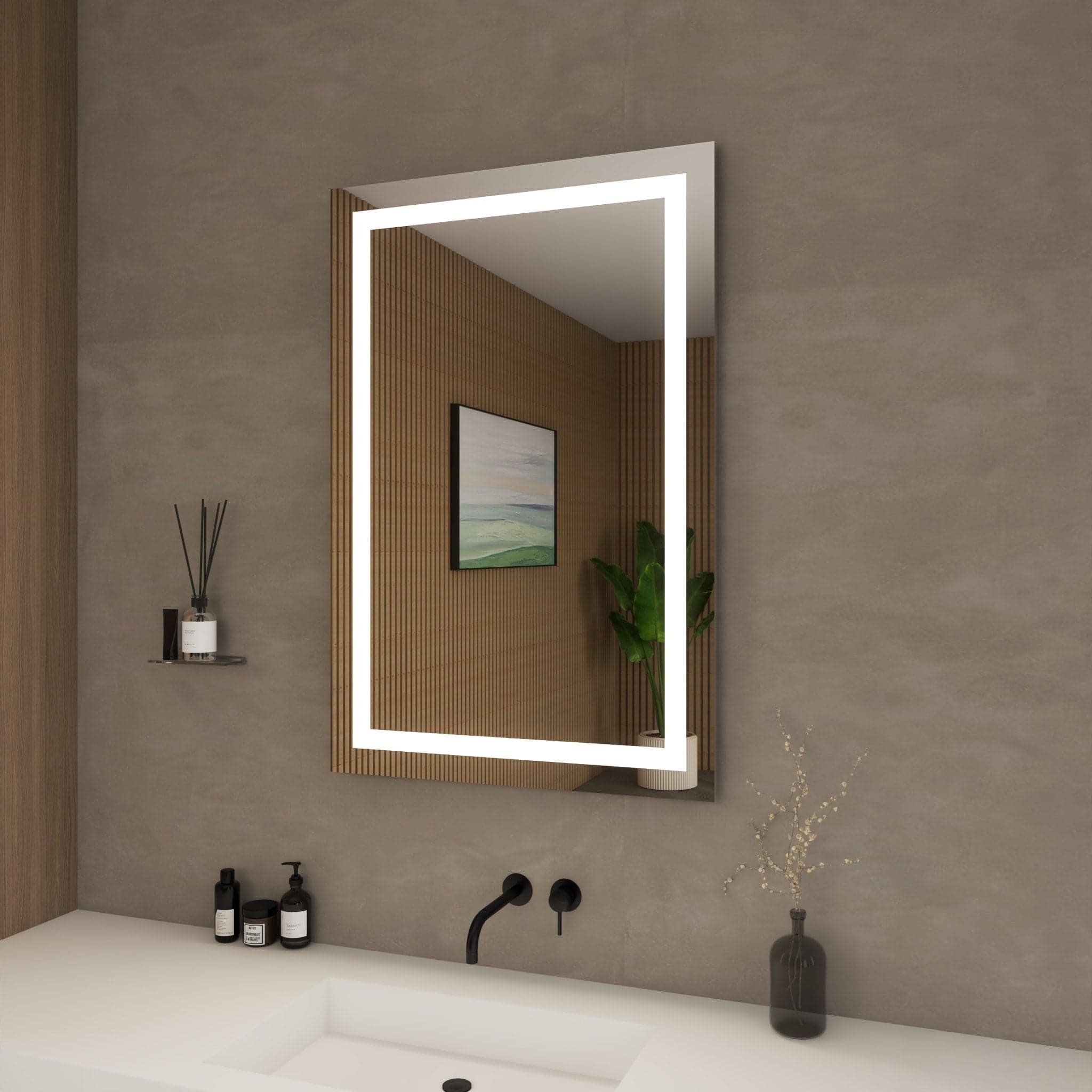 Carlton Frameless LED Surface Lighted Bathroom Vanity Mirror with Dimmer and Defogger - 24W x 36H x 1.38D